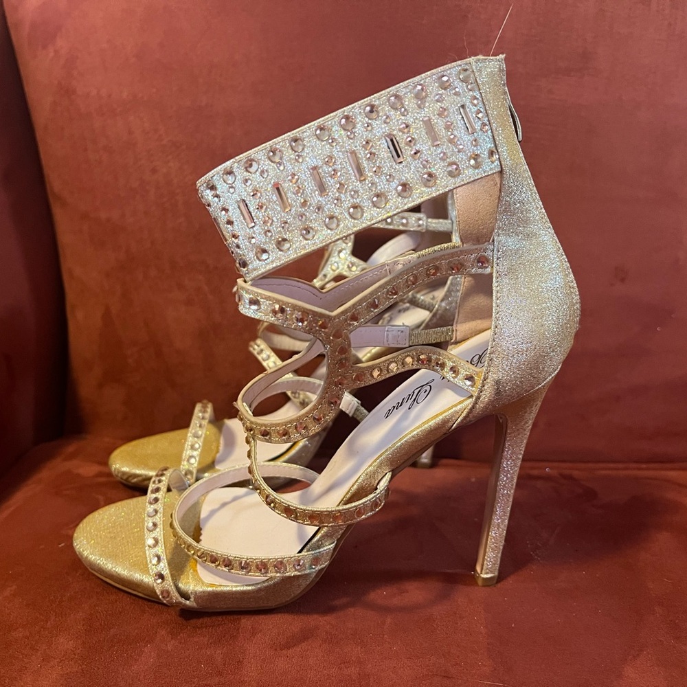 Bella Luna Gold Beaded Heels